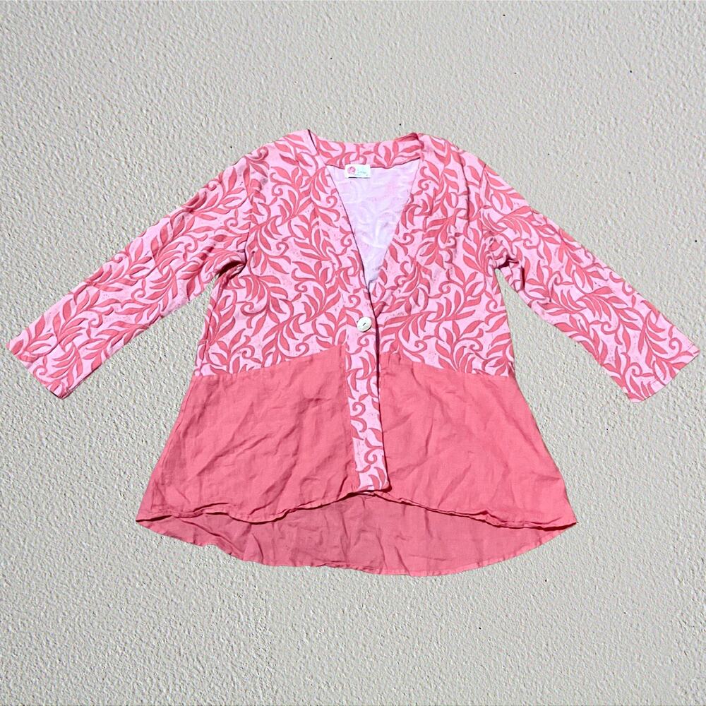Pink brocade cardigan linen cotton summer beach coverup bohemian hippie boho
